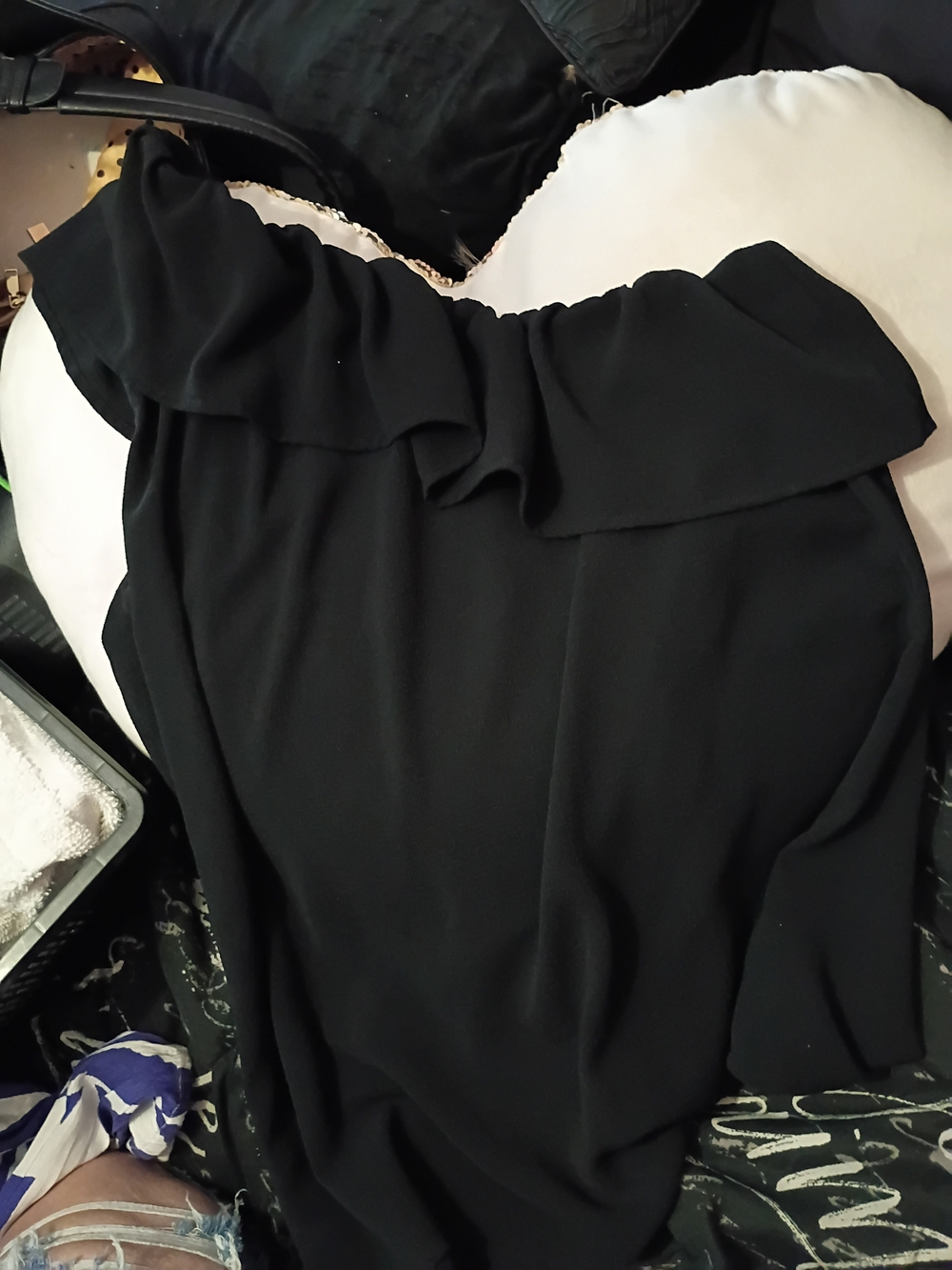 Mossimo Supply Co. Black One-Shoulder Ruffle Top